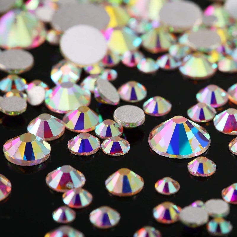 AD Beads 1440 Pieces Mixed Size No Hotfix Glue on Quality Glass Flatback Rhinestones Round Crystal Gems (02 Crystal AB) - Image 2